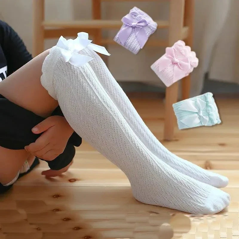 Brand Baby Girls Sockings Knee High with Bows Cute Baby Socks Long Tube Kids Leg Warmers Girl Tights Bow Christmas gift