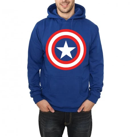 Men Women Loose Hoodie Autumn Winter Casual Jogging Fitness Captain America Shield Print Cotton Pullover Daily Wear Comfort