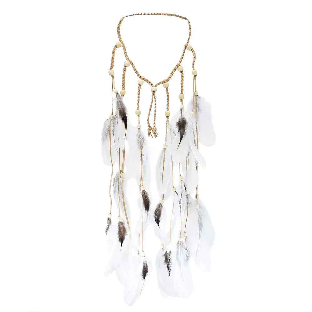 Gypsy Fashion Beautiful Boho Style Feather Headband Headdress Tribal Hair Feather Rope Headpieces Hippie Party