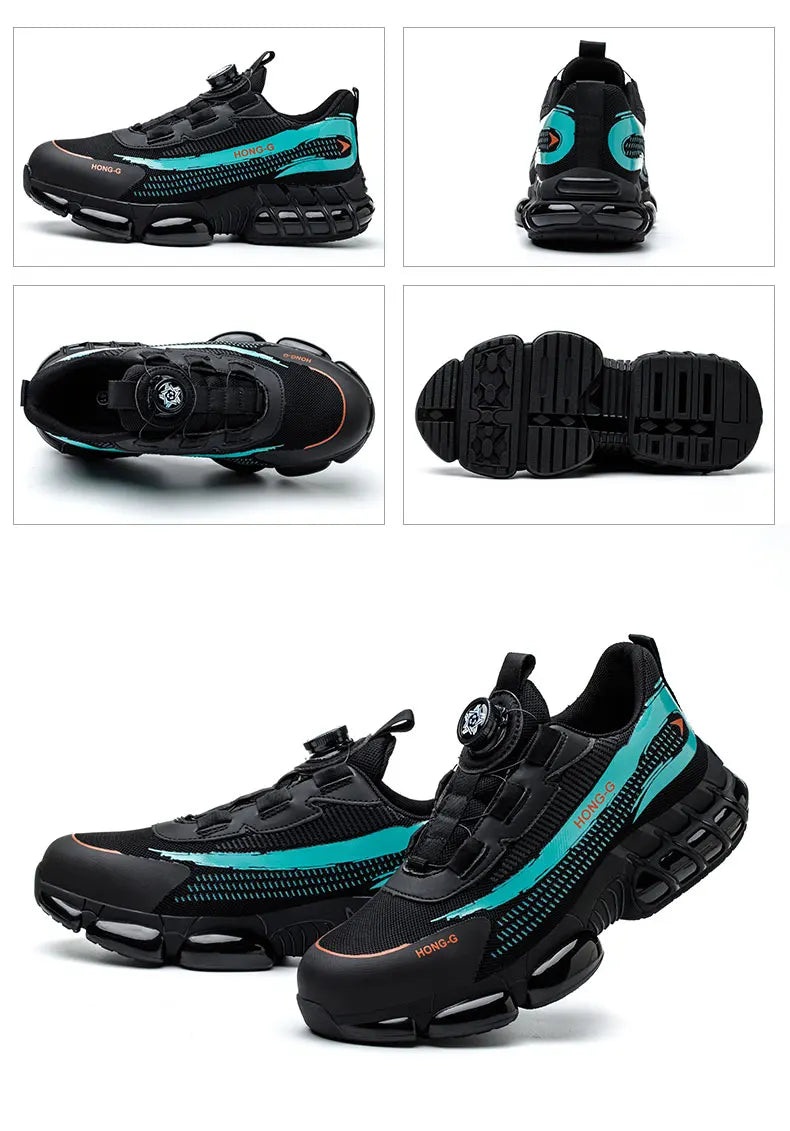 Men's Work Shoes  Rotary Buckle Work Sneakers Protective Shoes Safety Industrial Puncture-Proof Anti-Smash Steel Toe Shoes (Available)