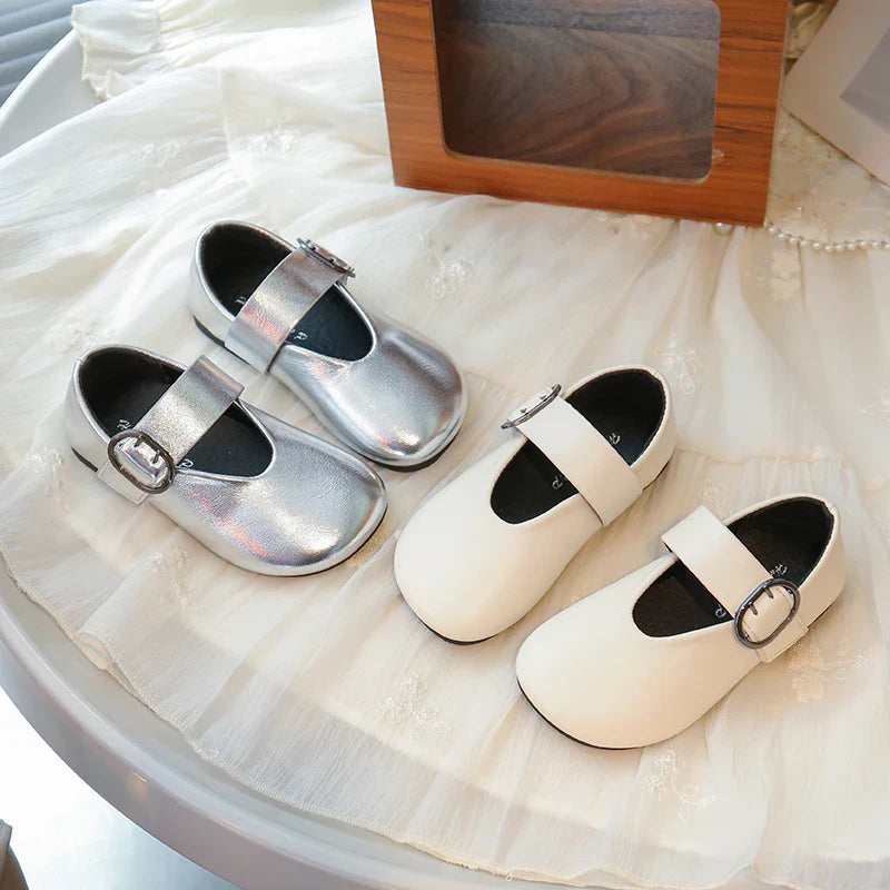 Girls' leather shoes spring new children's round toe flat fashion simple princess shoes single shoes