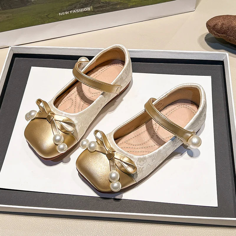 Fashion Girls' Shoes  Spring New Kids Leather Shoe Simple Versatile Girls Princess Shoes Anti Slip Child Flat Casual Shoe
