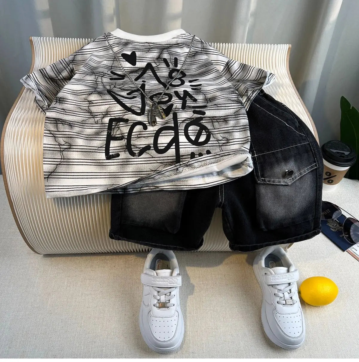 Korean Children's Summer Clothes Kids Set Outfits Boys 2025 Handsome Sleeveless&Short Sleeved T-shirt Denim Shorts 2-piece Set