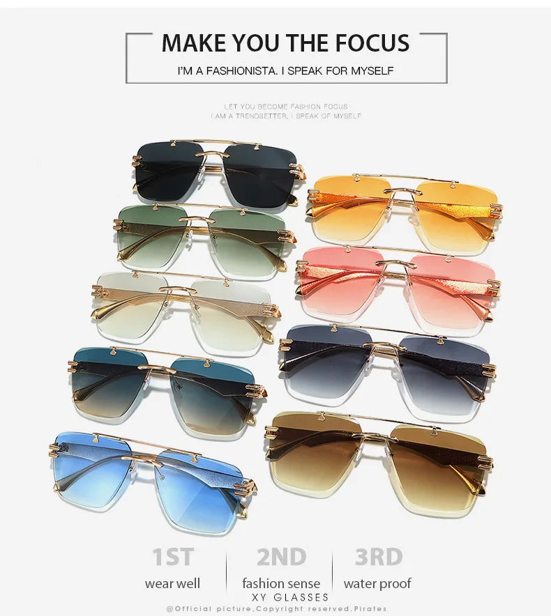 INS Popular Rimless Pilot Sunglasses Men Women Square Shades Retro Brand Female Sun Glasses Vintage Fashion Oculos De Sol UV400