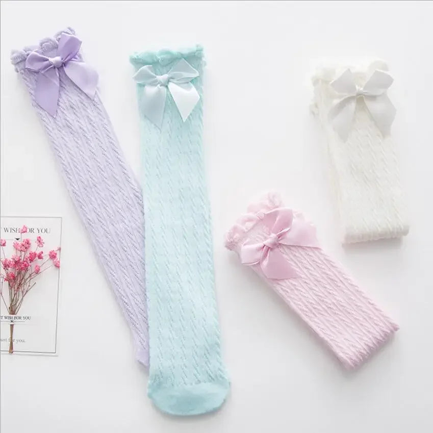 Brand Baby Girls Sockings Knee High with Bows Cute Baby Socks Long Tube Kids Leg Warmers Girl Tights Bow Christmas gift
