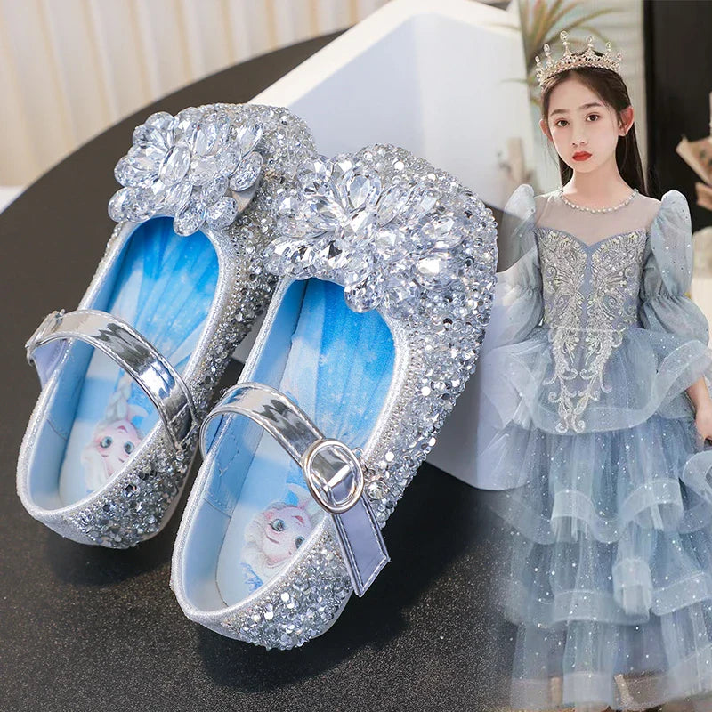 Disney Cartoon Pattern Elsa Princess Crystal Shoes for Girls Fashion New Style Baby Girl Low Heels Sandals Summer Fall Children