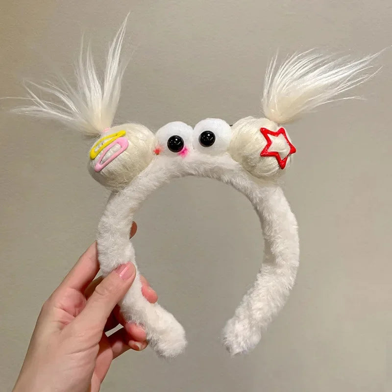 Girls Face Wash Headband Plush Skin Care Bath Shower Makeup Hair Band Soft Absorbent Cartoon Clown Doll Hair Accessories