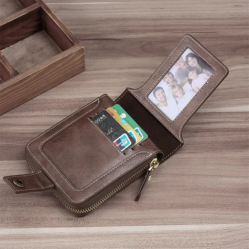 Leather Men’s Wallet Luxury Mens Purse Male Zipper Card Holders with Coin Pocket Rfid Wallets Gifts for Men Money Bag