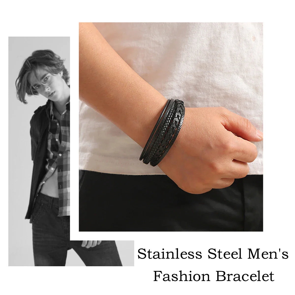 1pc Fashion Accessories MEN'S Multi-layered Vintage Leather Rope Braided Bracelet Alloy Magnetic Buckle Bracelet (Available)