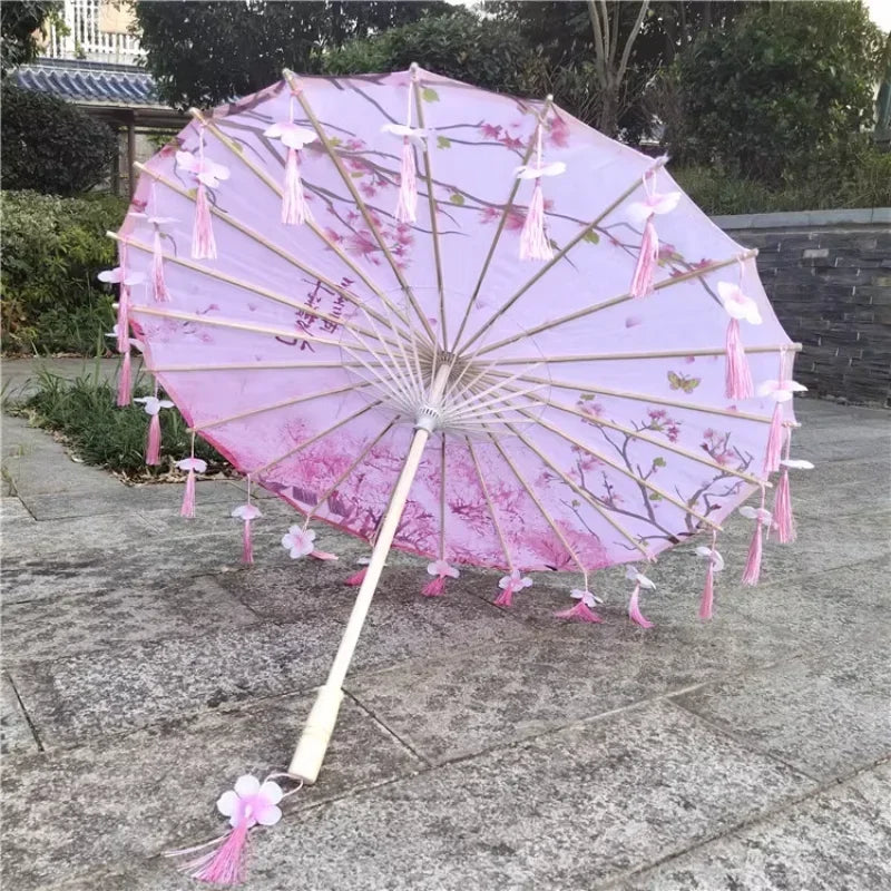 Women Umbrella Japanese Cherry Blossoms Tassel petal umbrella Chinese Style Oil Paper Umbrella