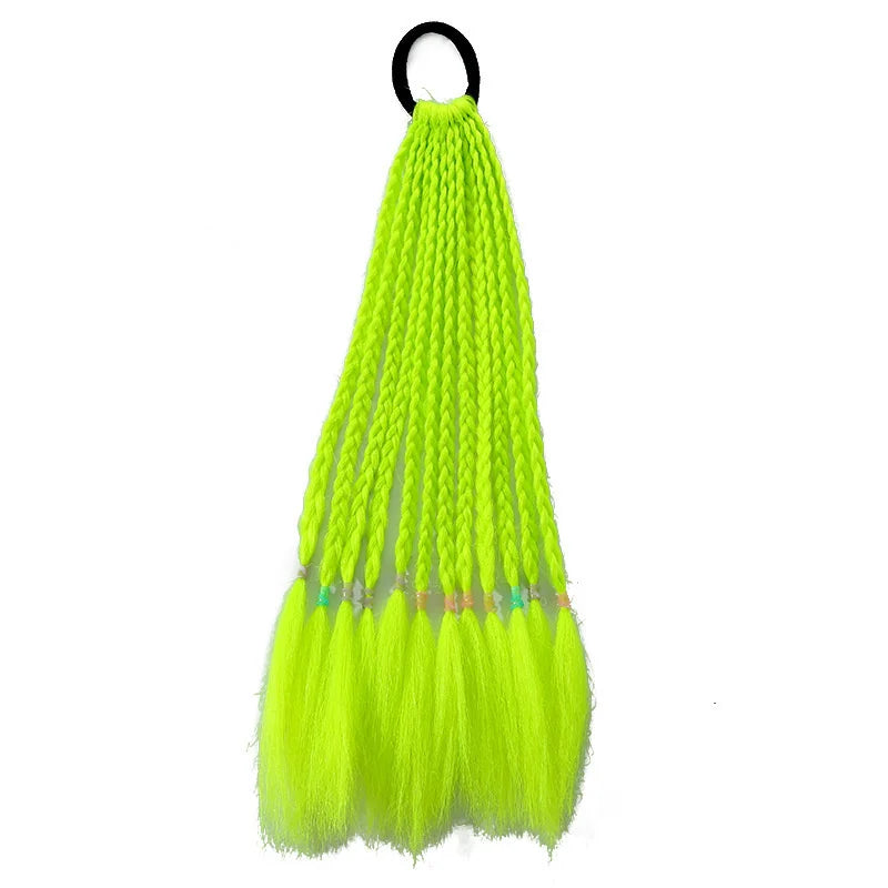 Girls Dirty Braids Colorful Twist Tie Wigs Ponytail Kids Hair Accessories Headbands Rubber Bands Princess Headwear