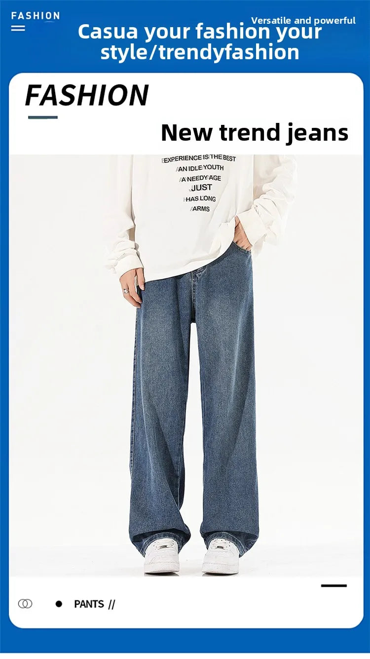Men's Jeans Summer Thin Style Trendy Fashion 2025 New Boys Casual Versatile Loose Straight Wide-Leg Pants Men's