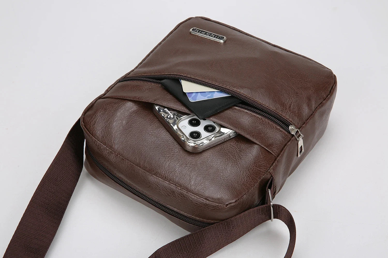 Men‘s PU Shoulder Bag Messenger Bag Casual Waterproof Nylon Zipper Pocket Handbag Fashion Tote Travel Male Crossbody Bags