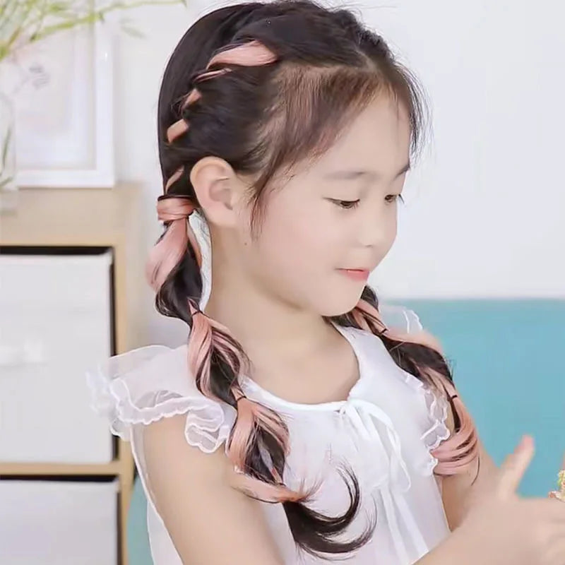Sweet Kids Girl Wigs Hair Clip Cute Cool Candy Color Braid Wigs Hair Pin Hanging Ears Hair Dyeing Wig Headwear