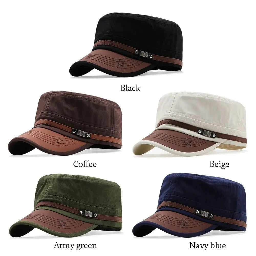 Men Unisex Army Hat Baseball Cap Cotton Cadet Hat Military  Breathable Combat Fishing Flat Adjustable Cap (Available)