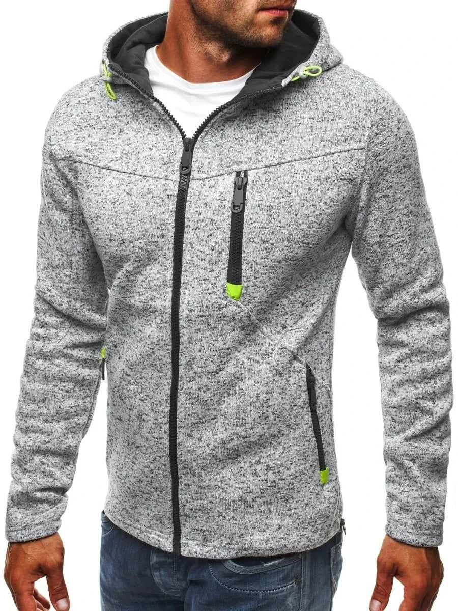 Hoodie monocromático masculino com zíper de manga cheia, moletons casuais, cardigã fino, outono, inverno, plus size, S- 4XL