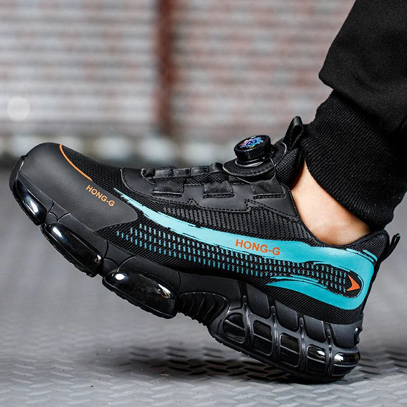 Men's Work Shoes  Rotary Buckle Work Sneakers Protective Shoes Safety Industrial Puncture-Proof Anti-Smash Steel Toe Shoes (Available)