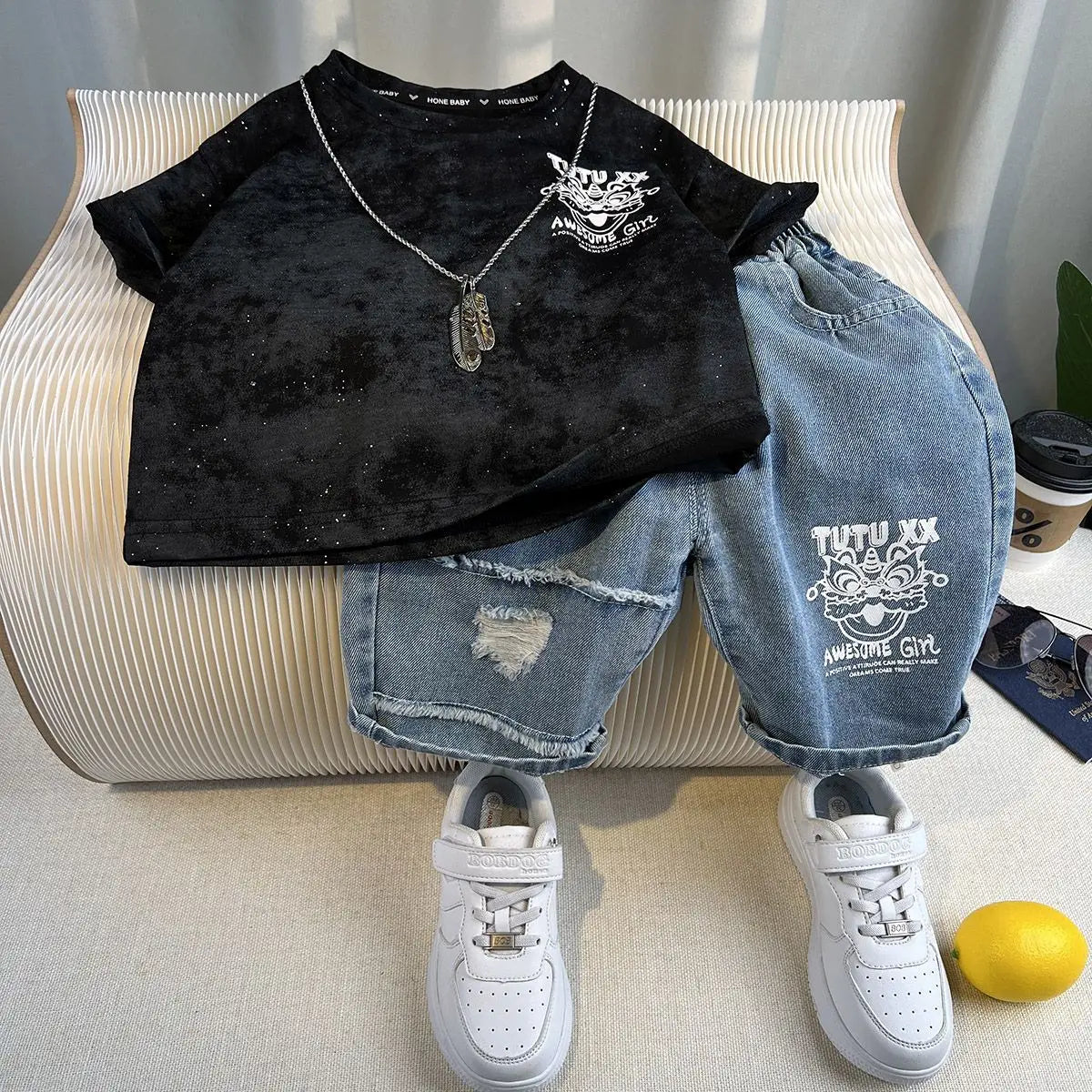 Hot Sale Fashion Baby Boy Suit Summer Clothes Short Sleeve T-shirt Short Jeans 2 Piece Set Kids Outfit Children's Costume