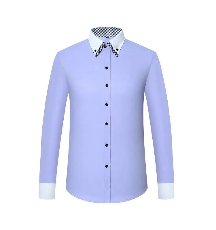 Mens Dress Shirt Long Sleeve Non Iron Fashion Double Layer Business Formal Regular Fit Office Camisa Social Solid Button Shirts