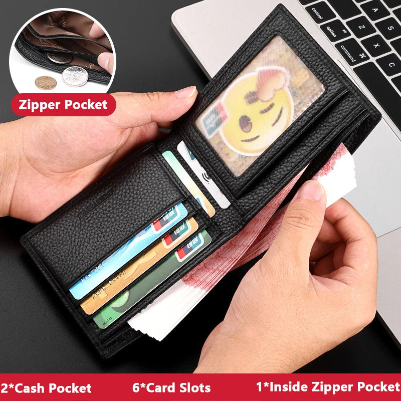 Business Man Wallet Simple Design Bifold Cowhide Genuine Leather Credit Card Wallet for Men Birthday Gifts