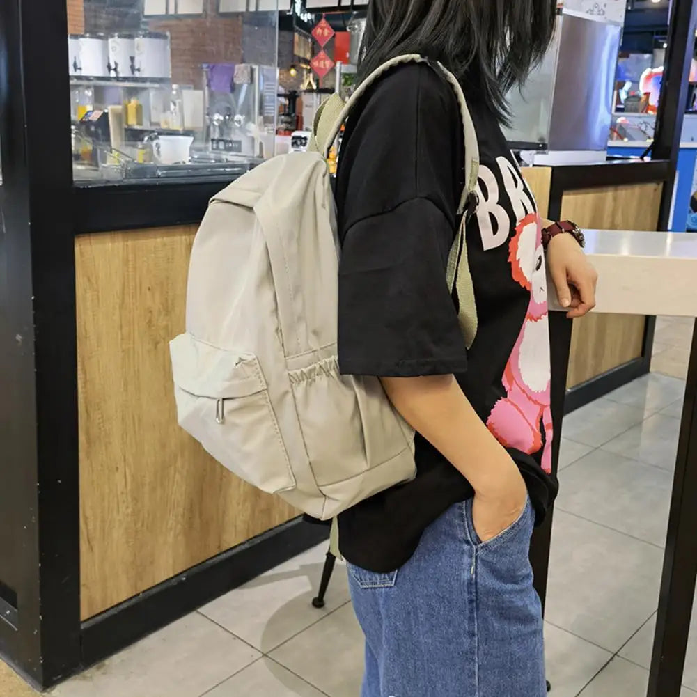 Daily Large Capacity Travel School Backpacks Ladies Pure Color Shoulder Knapsacks Nylon Zipper Shopping Rucksacks