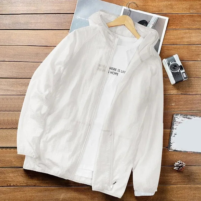 Men Summer Thin Sun Protection Jacket Outdoor Zipper Hooded Loose Casual Outerwear UV-proof Breathable Quick Dry Cycling Coats
