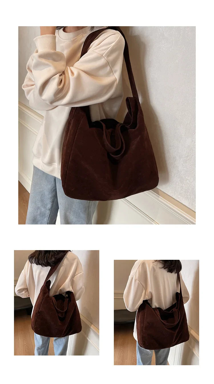 Women's Tote Bags  New Fashion Suede Vintage Large Shoulder Crossbody Bag for Woman Korean Female Student Bookbag Handbags