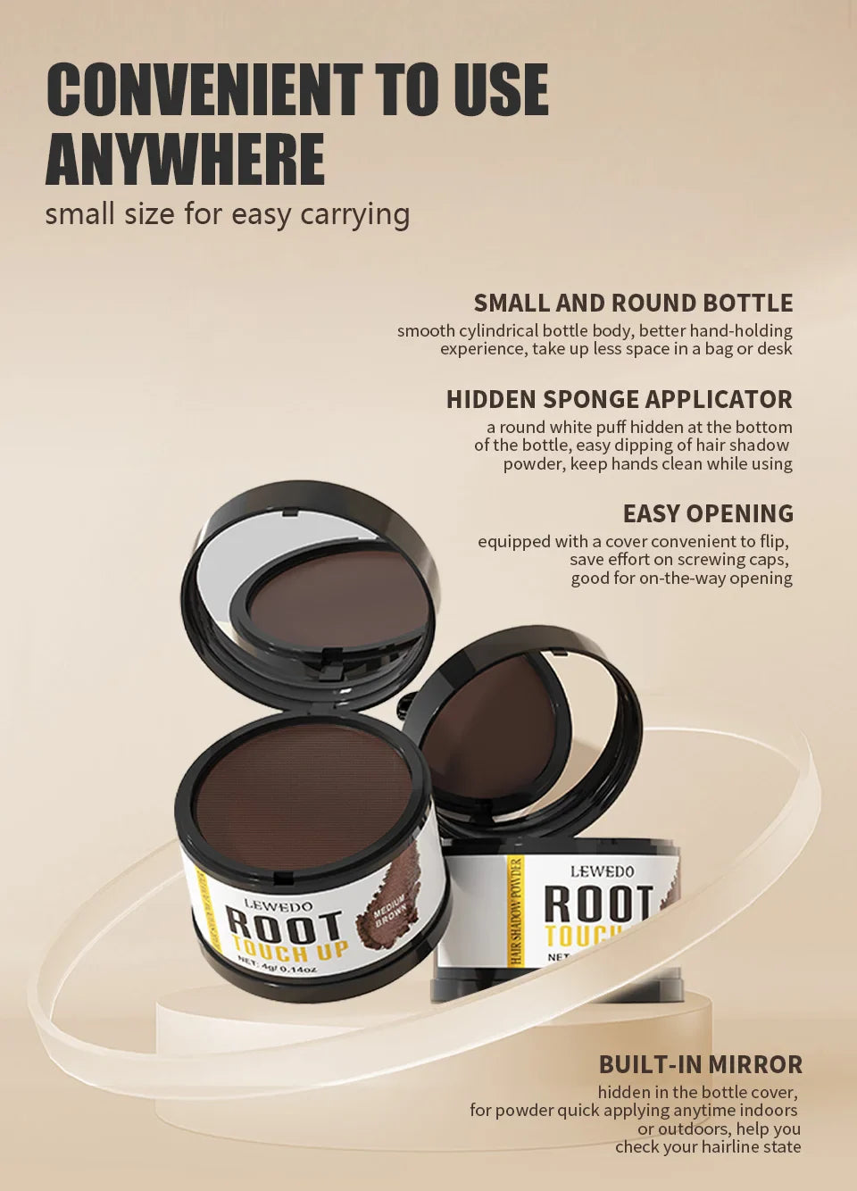 Lewedo Hair Line Powder 4g Black Root Cover Up Natural Instant Waterproof Hairline Shadow Powder Hair Concealer Coverage