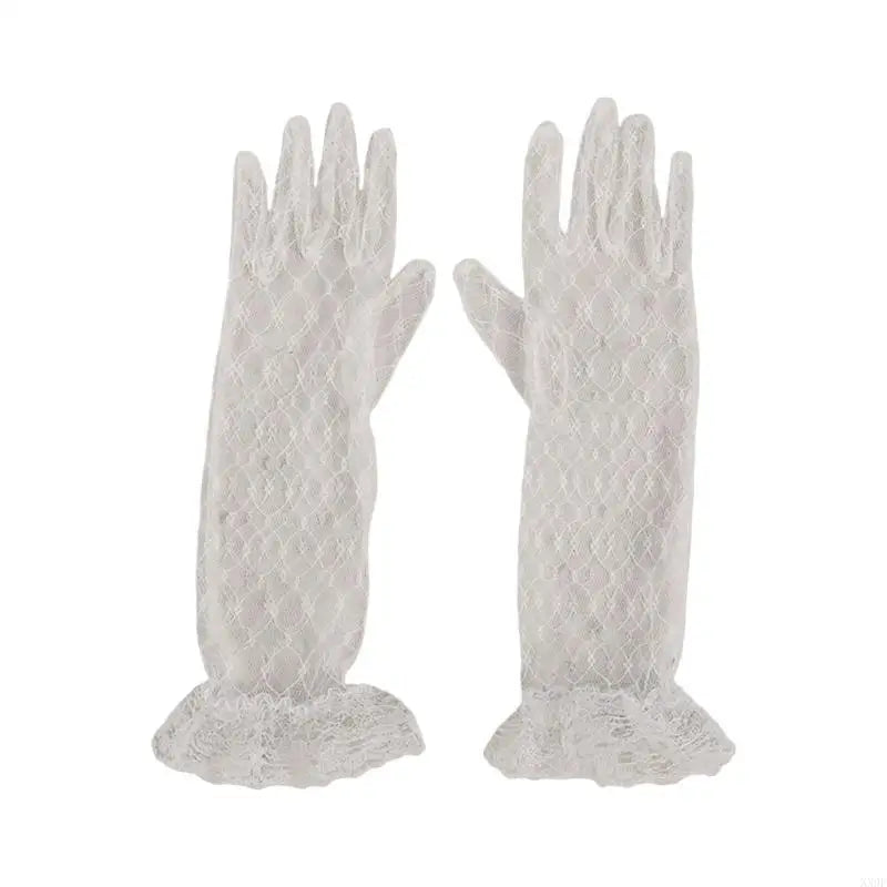 1 pair Lace Gloves for Little Kids Ages 3 to 12 Year Flower Girls Mittens White