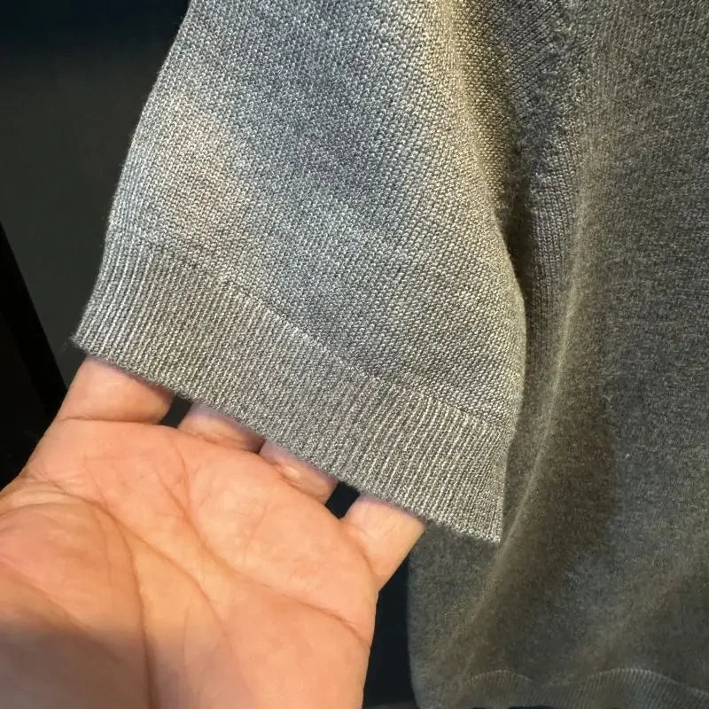 Men's Short-sleeved Sweater Slim and Simple Knitted Sweater Half Turtle Neck Jacquard Casual Thickened Base Shirt