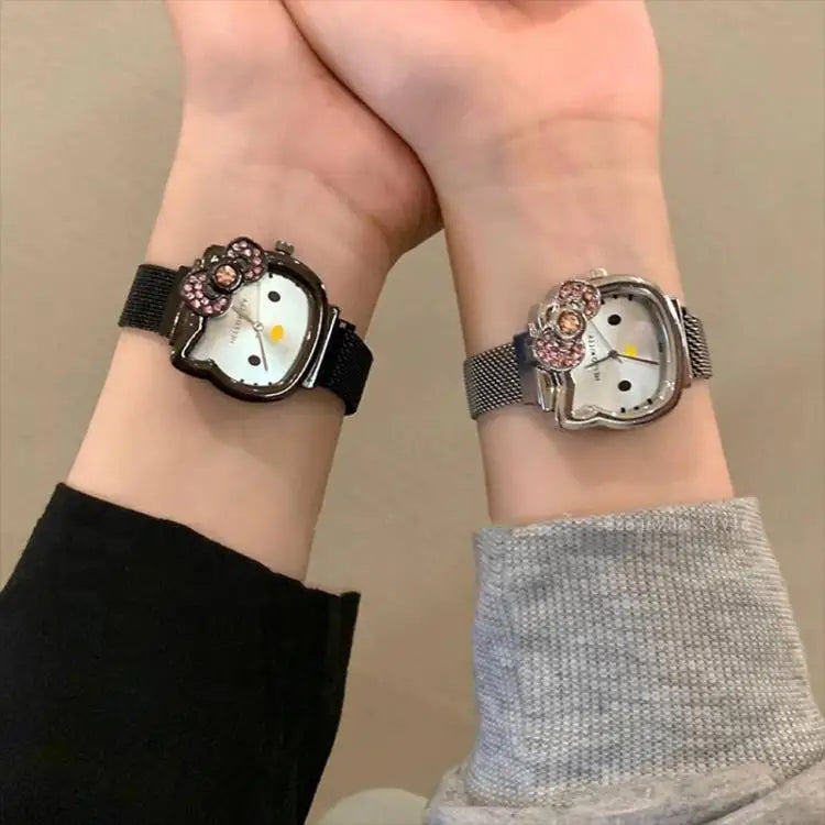 Hello Kitty Cartoon Watch Cute Student Fashion Watch Bow Decoration Quartz Wristwatch Girl Christmas Gift