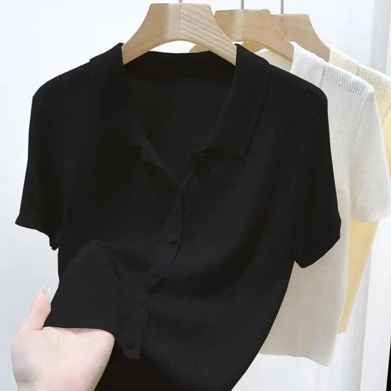 Short-sleeve Shirts Women S-3XL Leisure Summer Basic Solid Elegant Streetwear All-match Simple Daily Harajuku Y2k Popular Tops