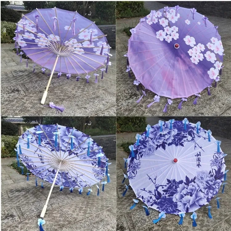 Women Umbrella Japanese Cherry Blossoms Tassel petal umbrella Chinese Style Oil Paper Umbrella