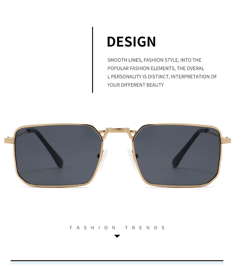 Men Brand Square  Driving Sunglasses Metal Narrow Frame Luxury Design Sun Glasses Women Anti UV400 Vintage Driving Sunglasses