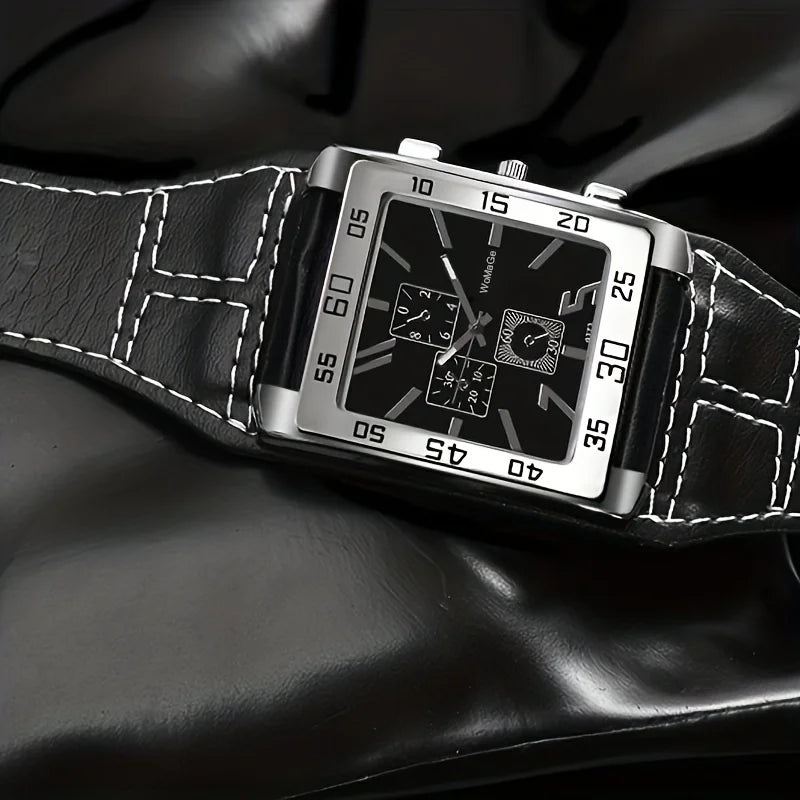 Mens Square Big Size Wristwatch Quartz Leather Strap Watches Masculino Relogio Fashion Elegant Clock Out-door Reloj Hombre saati