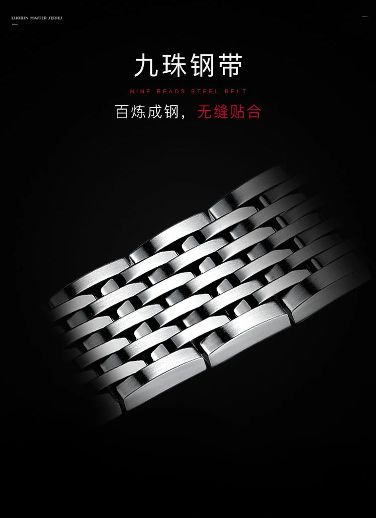 Mens Business Watch Mechanical Movement Multifunction Chronograph Stainless Steel Waterproof Automatic Calendar Sapphire