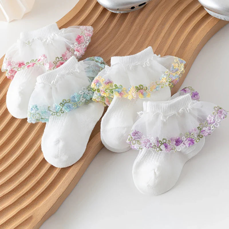 New Children's Socks With Lace Princess Girls Frilly Sock Soft Infant Baby Socken White Socks For Kids 0-10Years High Quality