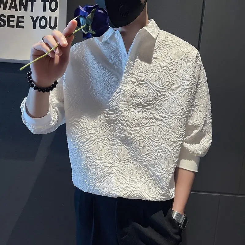 Short-sleeved Shirt Men's Loose and Versatile Five-point Sleeve 2025 New High-end Design Trendy Slim Half-sleeved Shirt