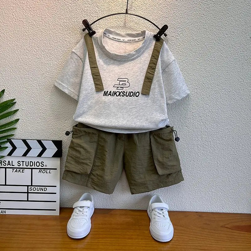 New Boys Sleeveless Vest Denim Shorts 2PC Sets Outdoor Festival Clothing Vintage Print Kids Miracle Design 2-10 Years White Tops