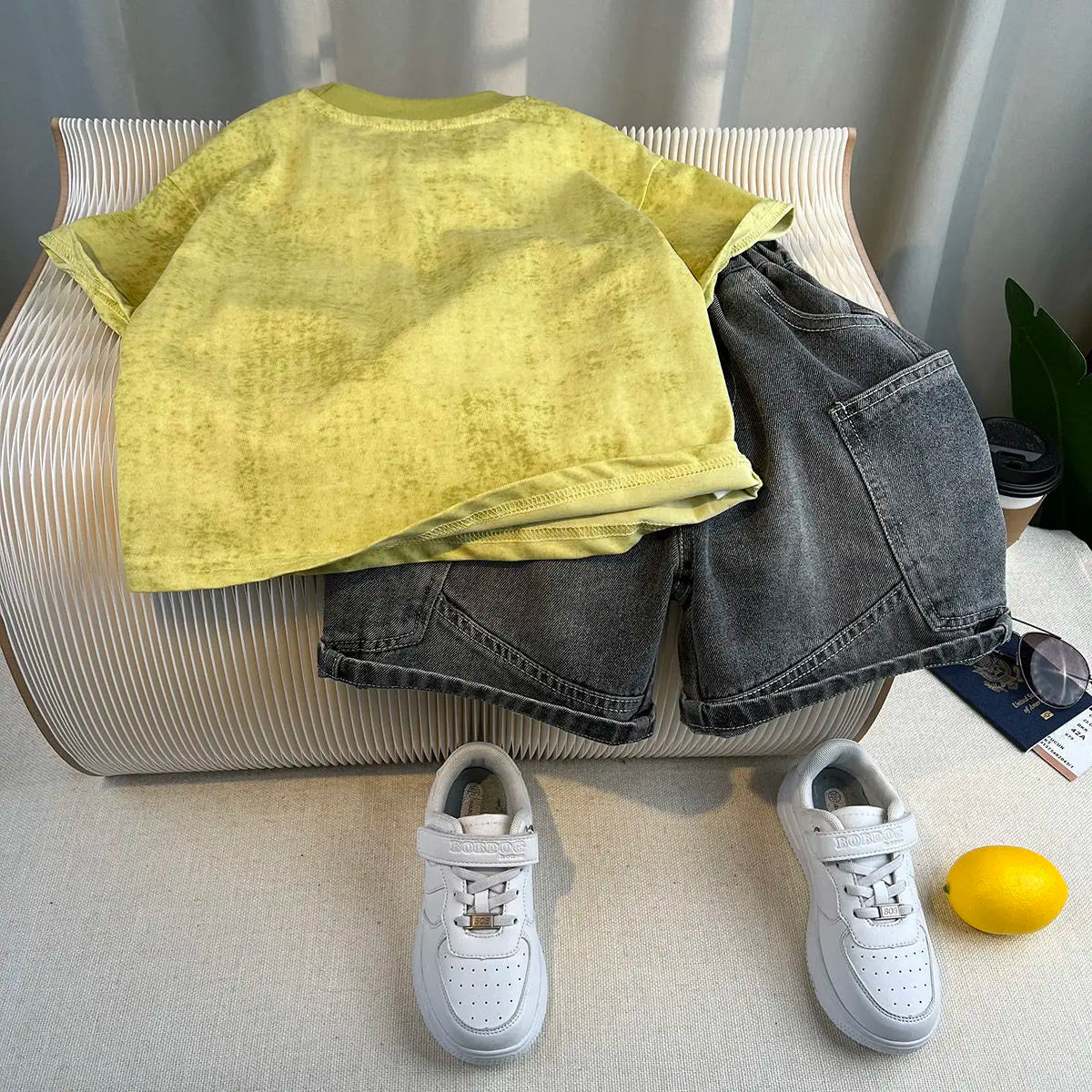 New Boys Fashion Summer Cotton Letter Printing T-shirts+Graffiti Denim Shorts 2pcs Set Kids Korean Outfits Sets Children Clothes