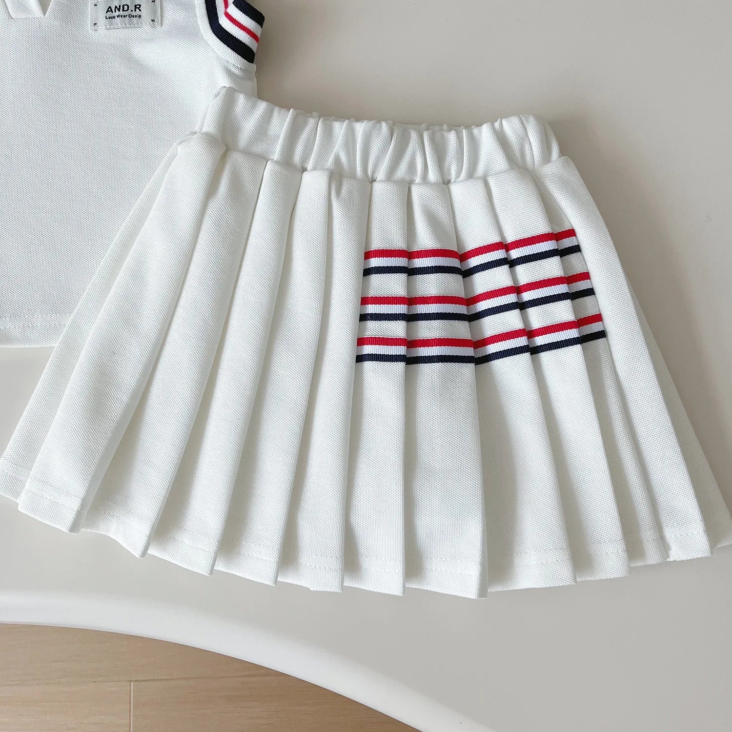 Baby Girl College Style Summer 2PCS Clothes Set Polo Collar Kid Girl Vest Top Set Thin Stylish Stripe Pleated Skirt Belle Outfit