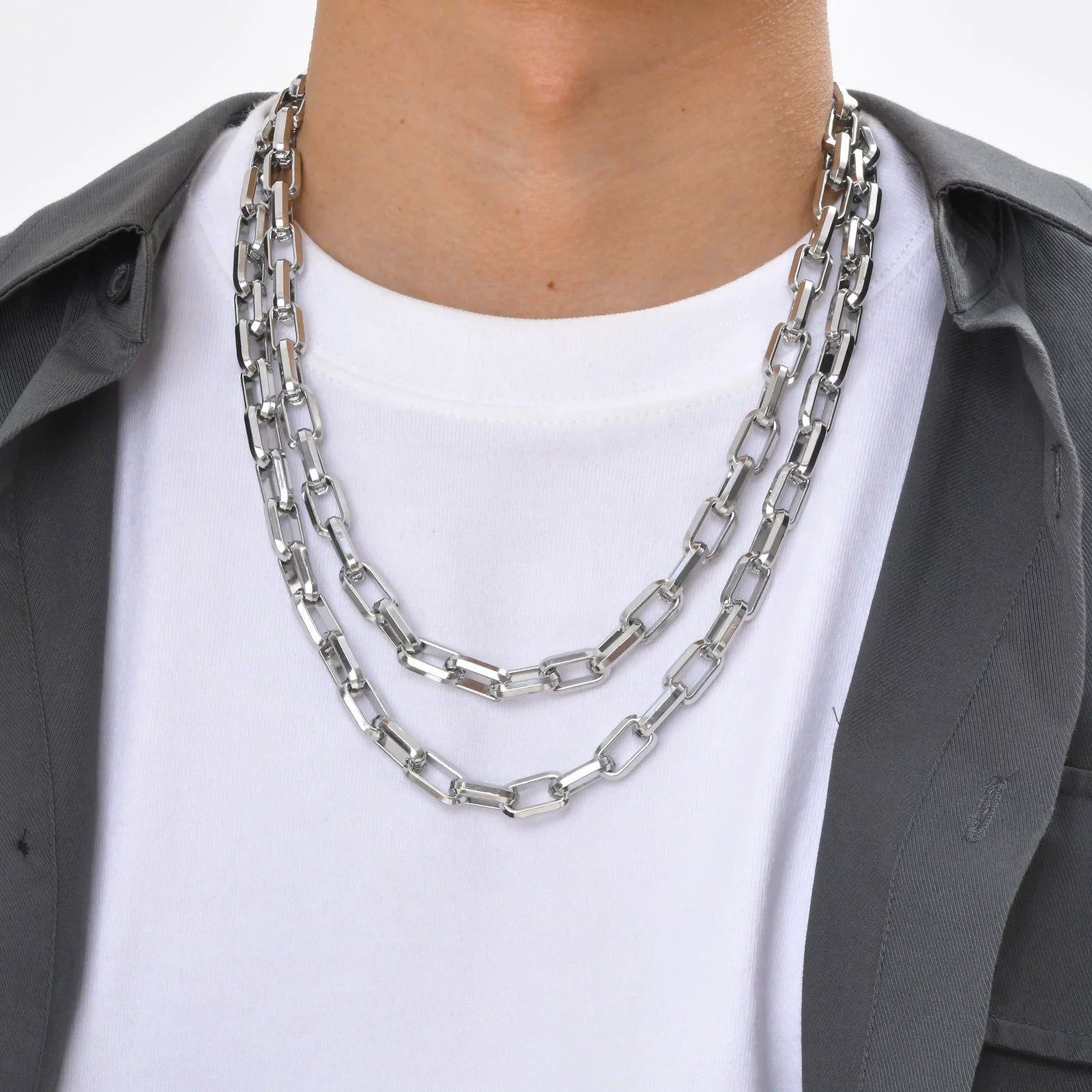 Mens Chunky Heavy Rectangular Chain Necklaces, Hiphop Punk Never Fade Steel Chain Collar Chokers, Men Women Unisex Jewelry