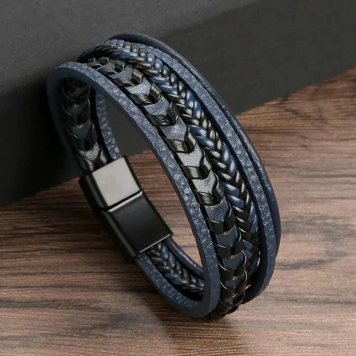 1pc Fashion Accessories MEN'S Multi-layered Vintage Leather Rope Braided Bracelet Alloy Magnetic Buckle Bracelet (Available)