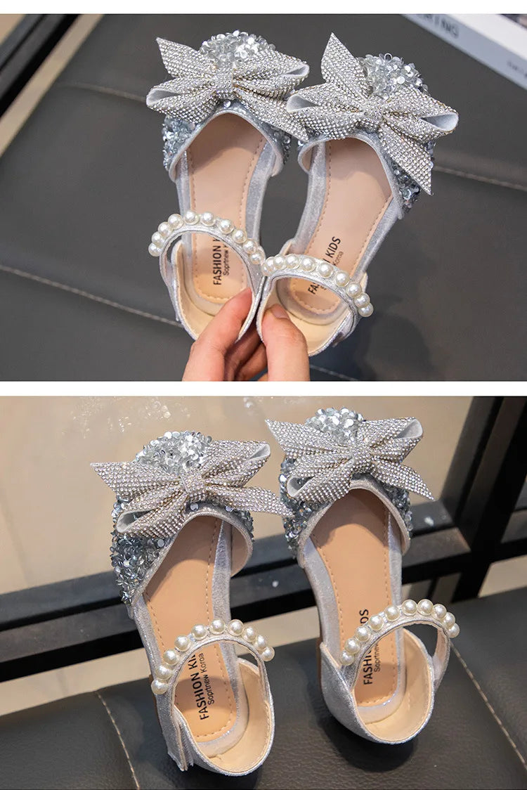 New Children Causal Dance Sandals Girls Rhinestone Flat Sandals Non-slip Fashion Kids Sequins Princess Performance Shoes