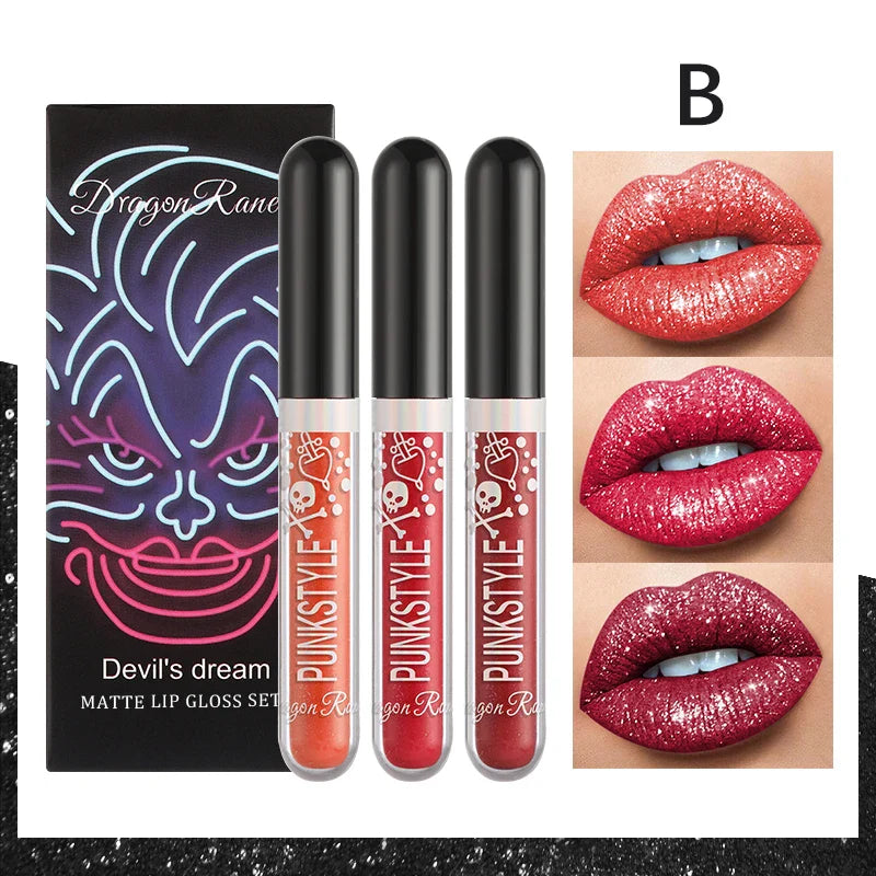 Lip Glaze Long-Lasting Matte Glitter Non-Fading Non-Stick Cup Non-Fading Lip Gloss Metal Shiny Lip Gloss Valentine's Day Gift Lip Glaze