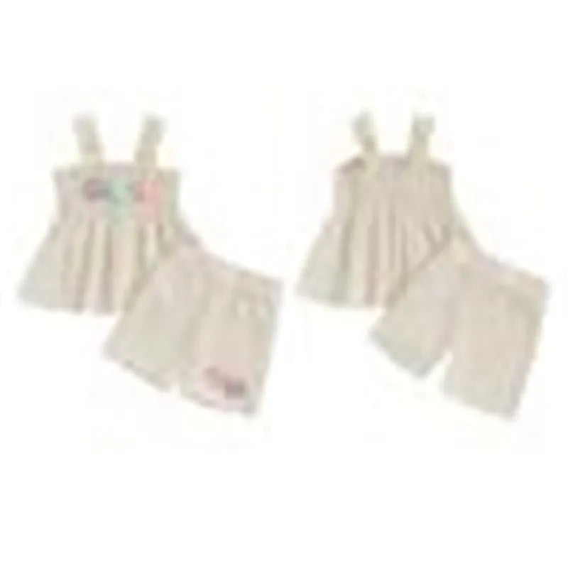 0-4years Baby Girl Summer Outfit 3D Flower Design Ruffled Trim Smocked Sleeveless Tops and Shorts 2 Pcs Set for Toddler girls