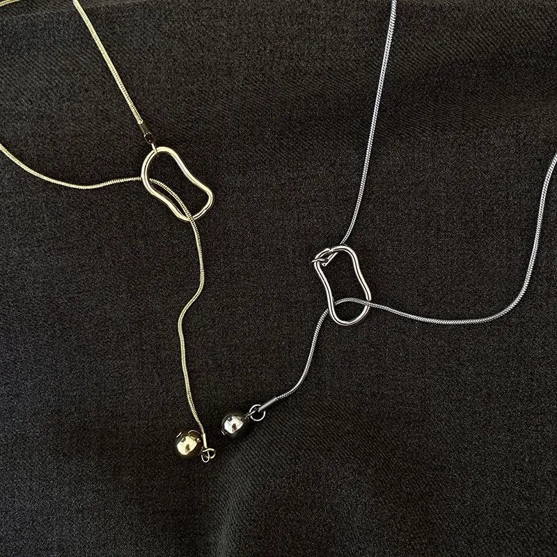 Long Chain Necklace for Woman Geometric Hollow Pendant Sweater Chains Gold Color Silver Color Trendy Necklaces Simple Jewelry