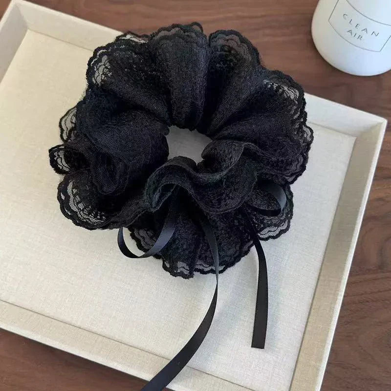 Lace Scrunchies for Women Elastic Hair Bands Ponytail Holders Tie Solid Color Hair Hoop Scrunchy Rubber Bands Women Hair Ring