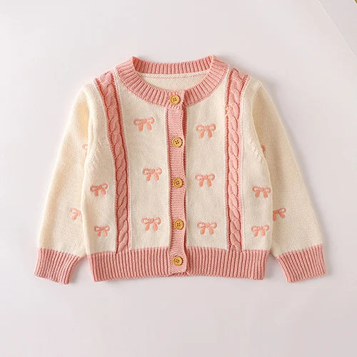 Winter Spring Baby Knitted Clothing Long Sleeved Floral Embroidery Knitting Coat Newborn Baby Girls Knitting Cardigan Sweater (Available)