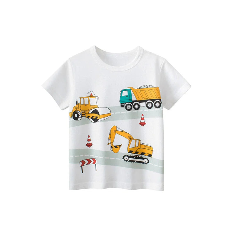 Jumping Meters Hot Selling Boys Girls Summer Baby T Shirts Short Sleeve Cartoon Cars  Toddler Tees Tops Boys Girls Clothing